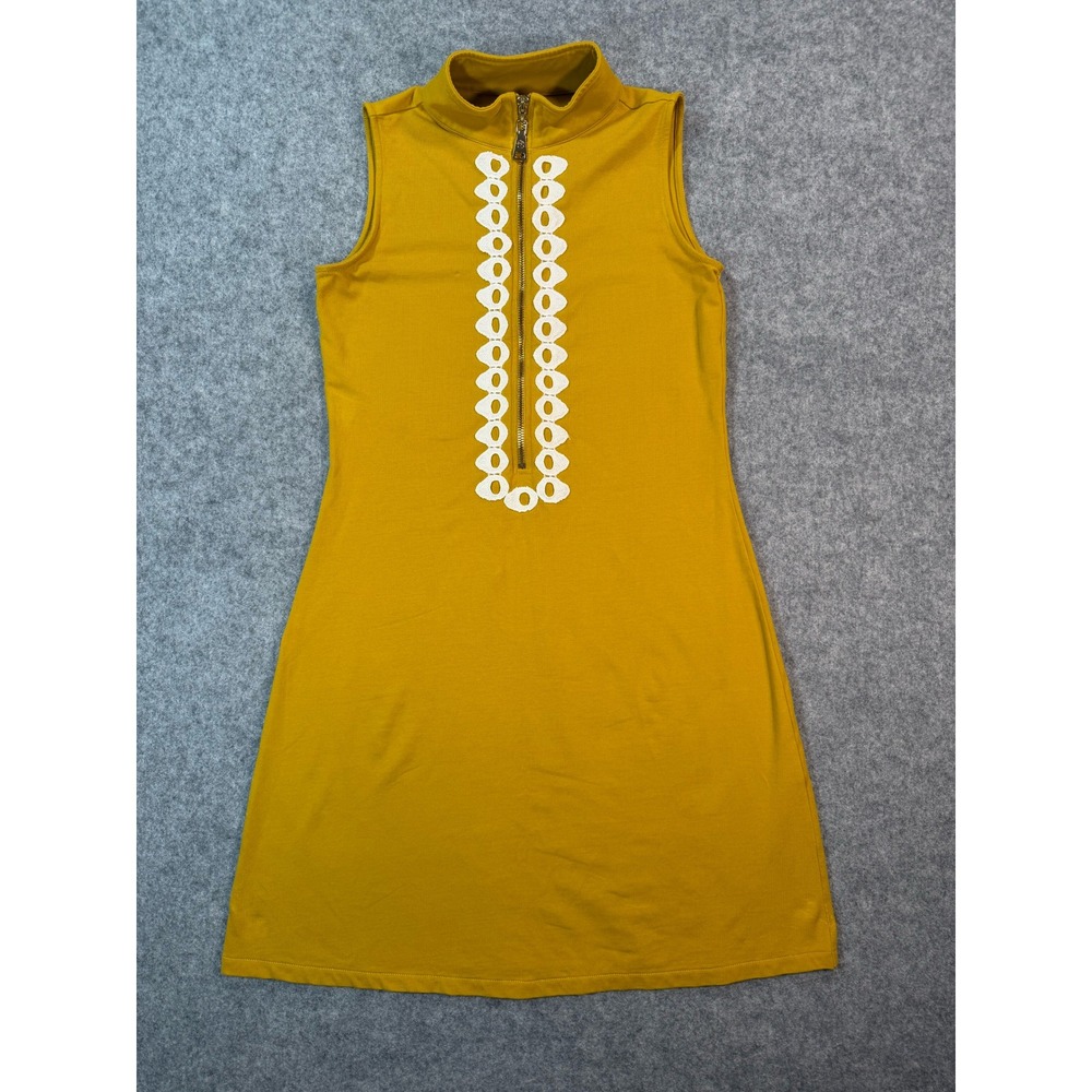 Spartina Womens Mustard Yellow Quarter Zip Eyelet‎ Trim Shift Dress Size XS